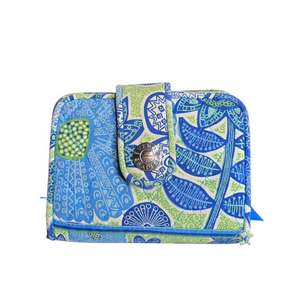 Vera Bradley Wallet Doodle Daisy Blue Green Floral Quilted Small Bi-fold Retired